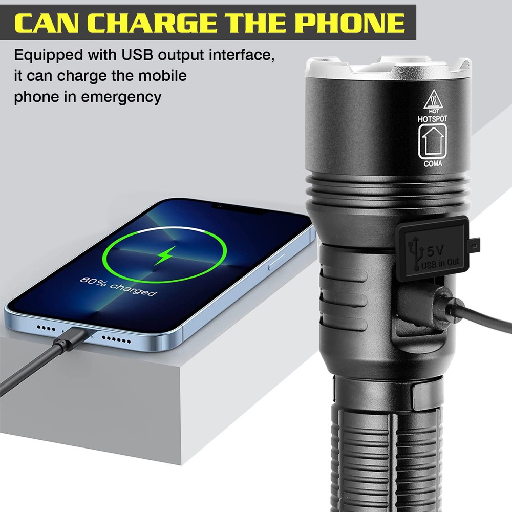 Super Bright 5000000Lumen 2Modes LED Flashlight Rechargeable Tactical Work Light