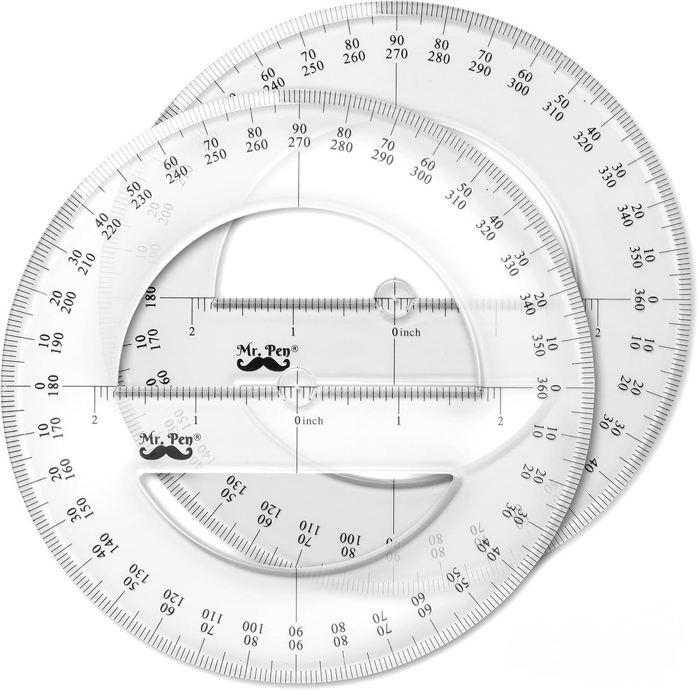 Math Geometry Protractor Set - Two Transparent 360-Degree Tools for Adventures