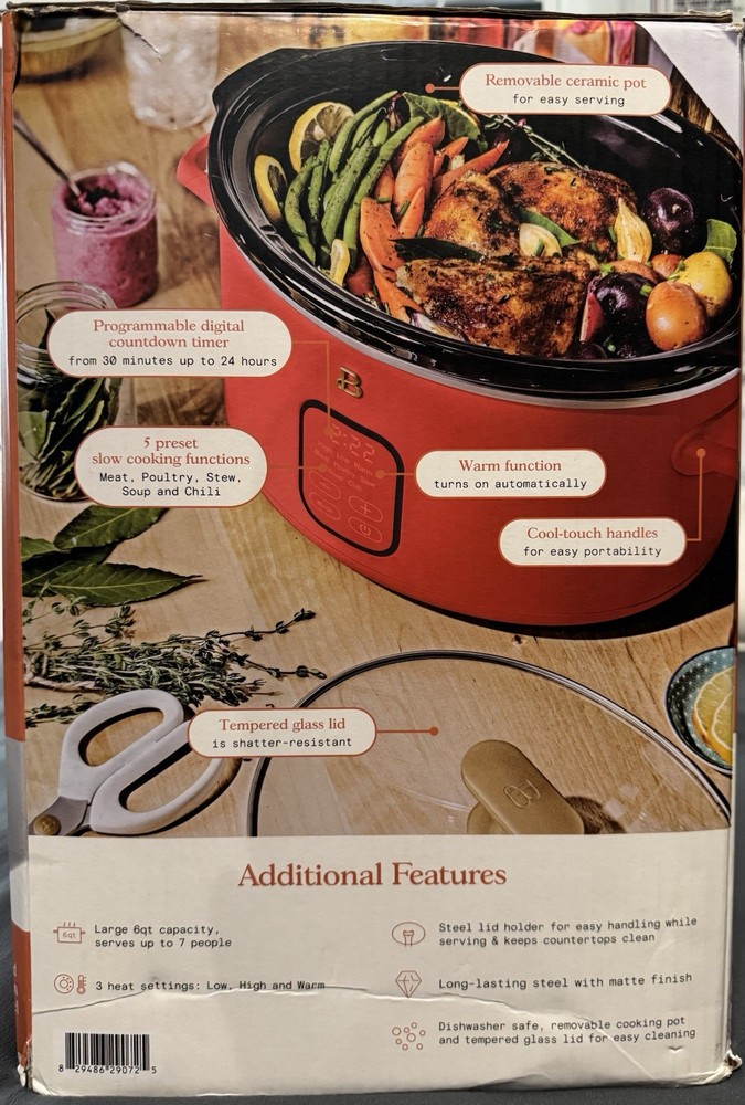 Beautiful 6qt Programmable Slow Cooker Red Touch-Activated Display