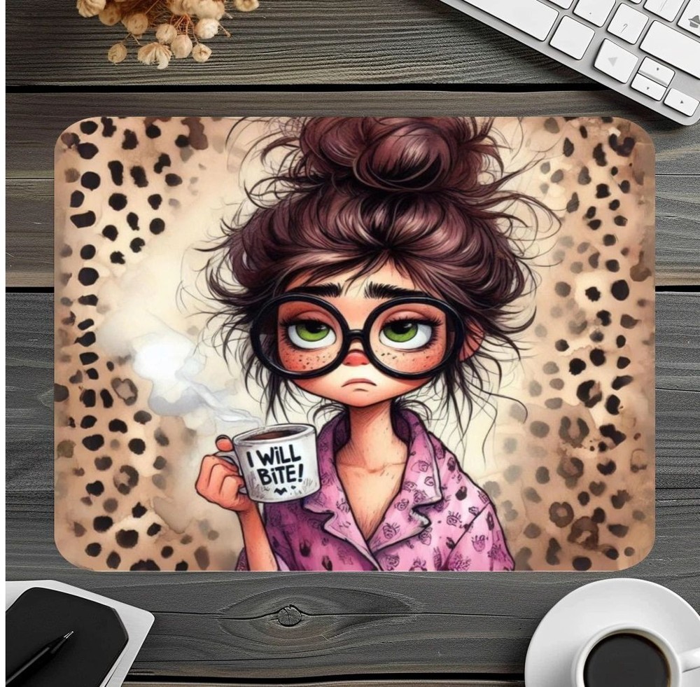 I Will Bite Messy Bun Leopard Mouse Pad