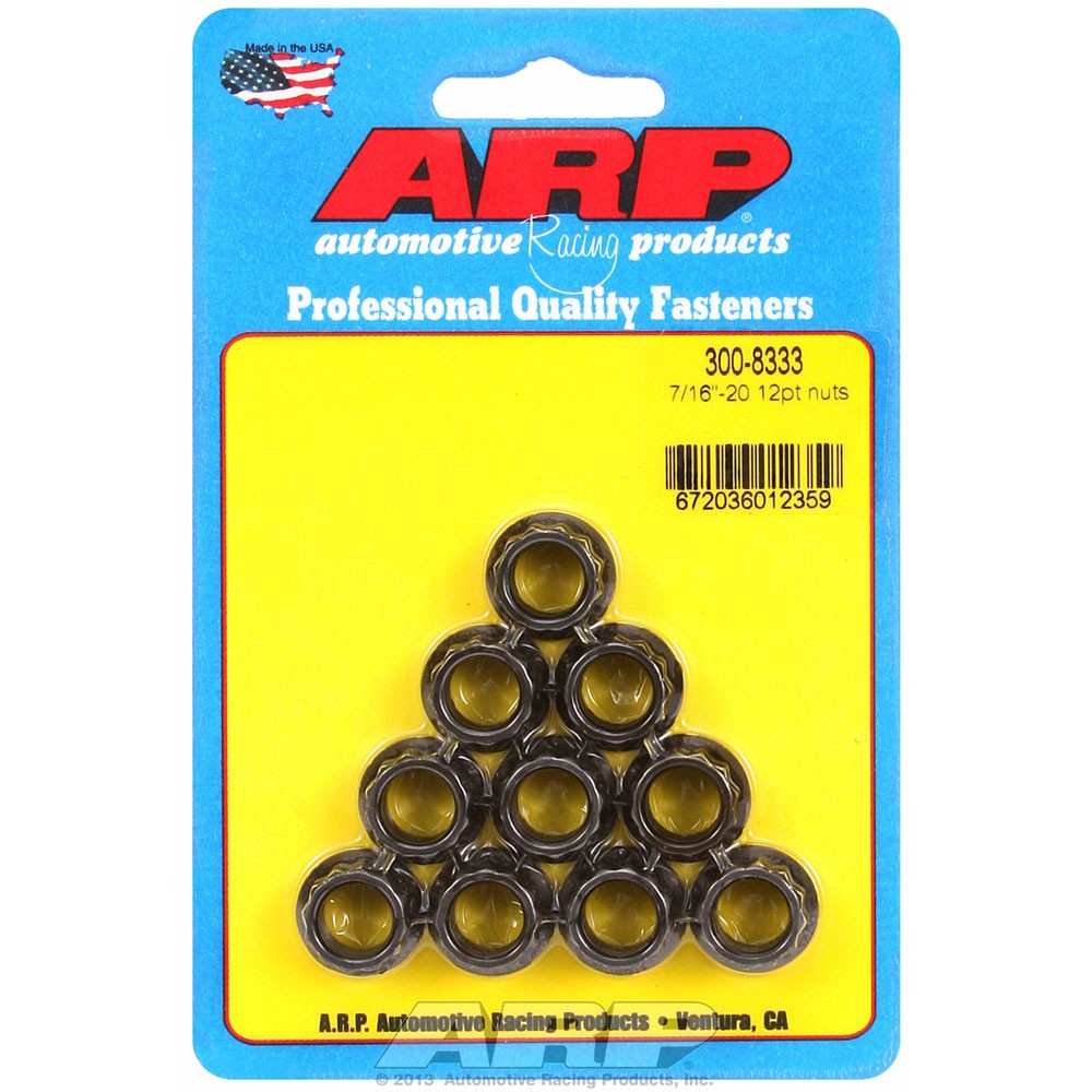ARP Nut Kit 300-8333; 12-Point Nuts 7/16-20 RH, 12-point, Chromoly, 10pcs
