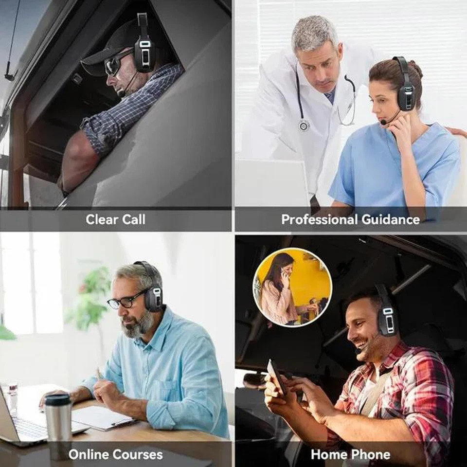 AI Trucker Headset Wireless Bluetooth 5.2 Noise Cancelling Mic For Phones PC US