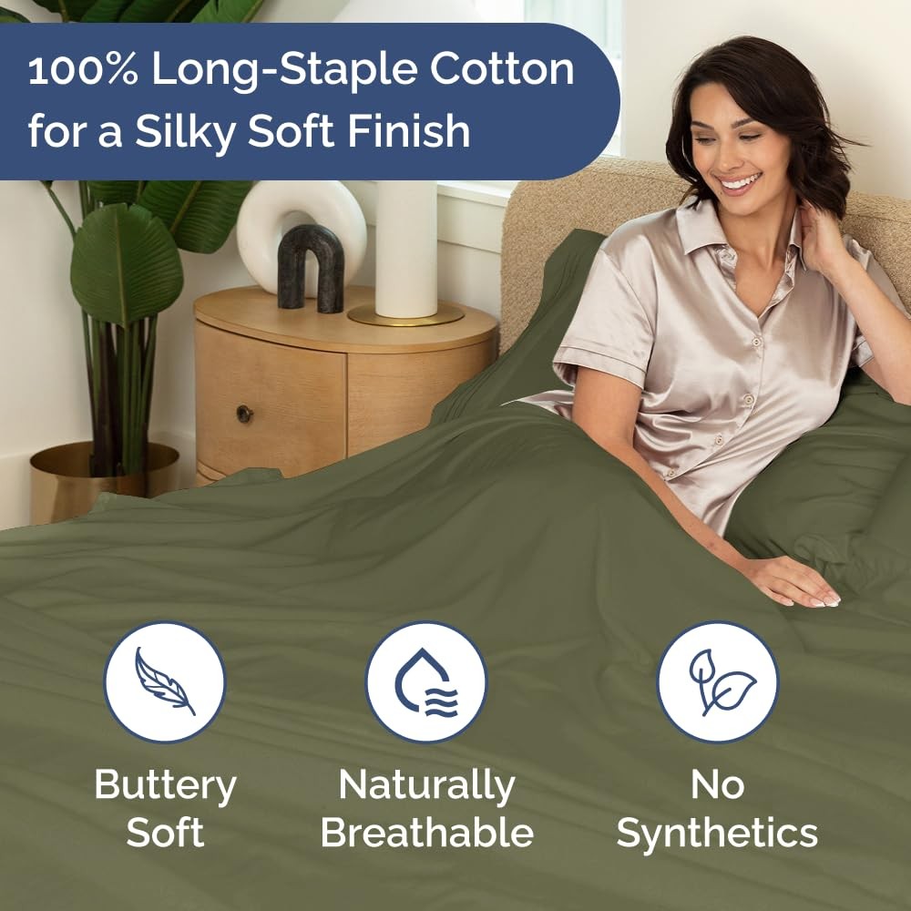 Queen 400 Thread Count 100% Cotton Flat Sheet - Comfortable, Cooling & Breath...