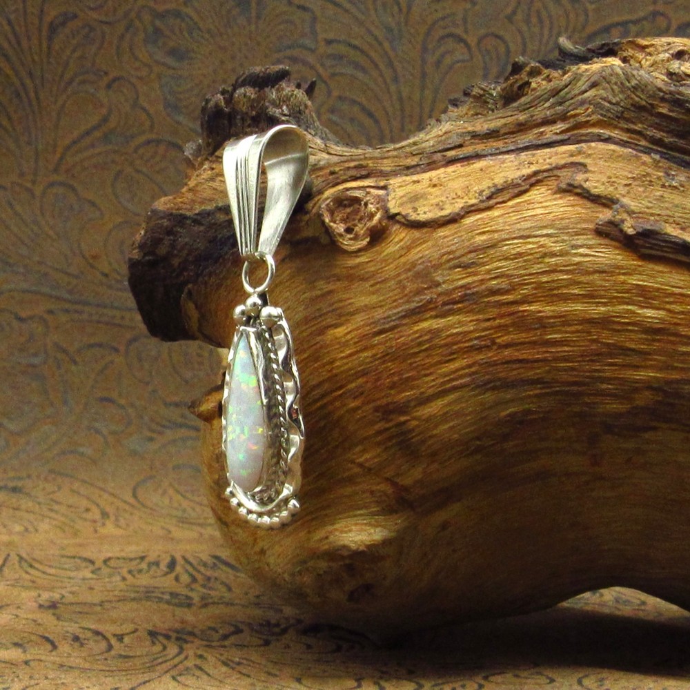 *Sterling Silver Lab Created White Opal Pendant