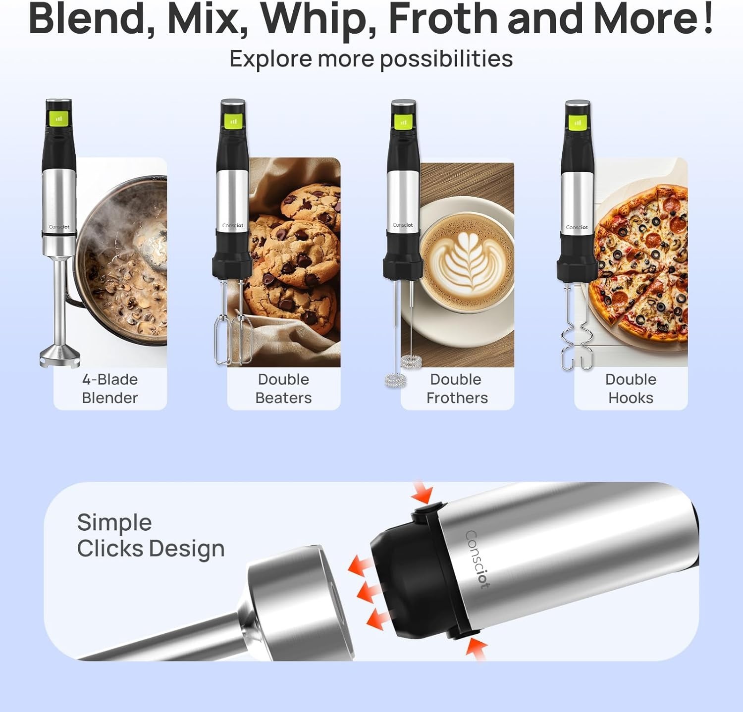 Professional 1100W Immersion Blender: Perfect for Soups, Sauces & Smoothies