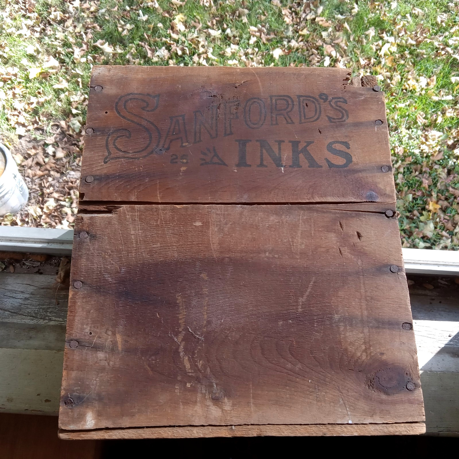 SANFORD'S INKS LIBRARY PASTE WOOD SHIPPING BOX 100 YEARS OLD PRINTED ALL 4 SIDES