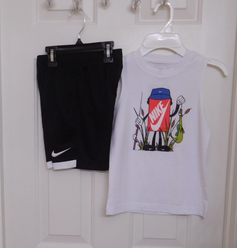 NWT 2pc Nike Fisherman Fish Logo Tank Top & Black Shorts Set sz 6