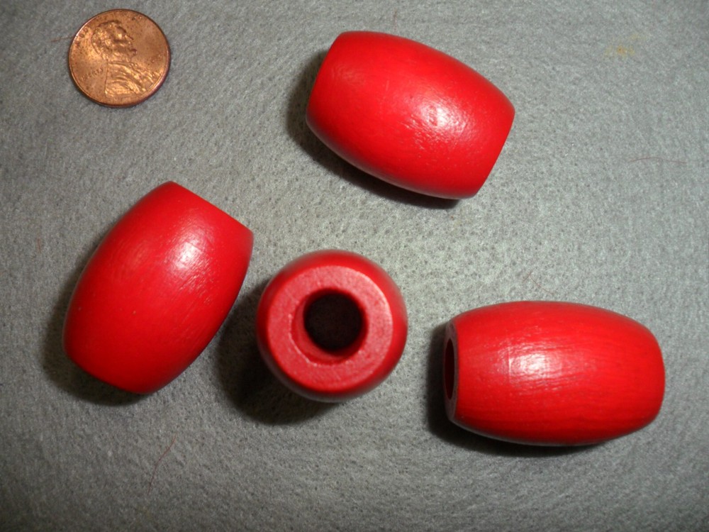Vintage Red Oval Wood Beads for Macrame