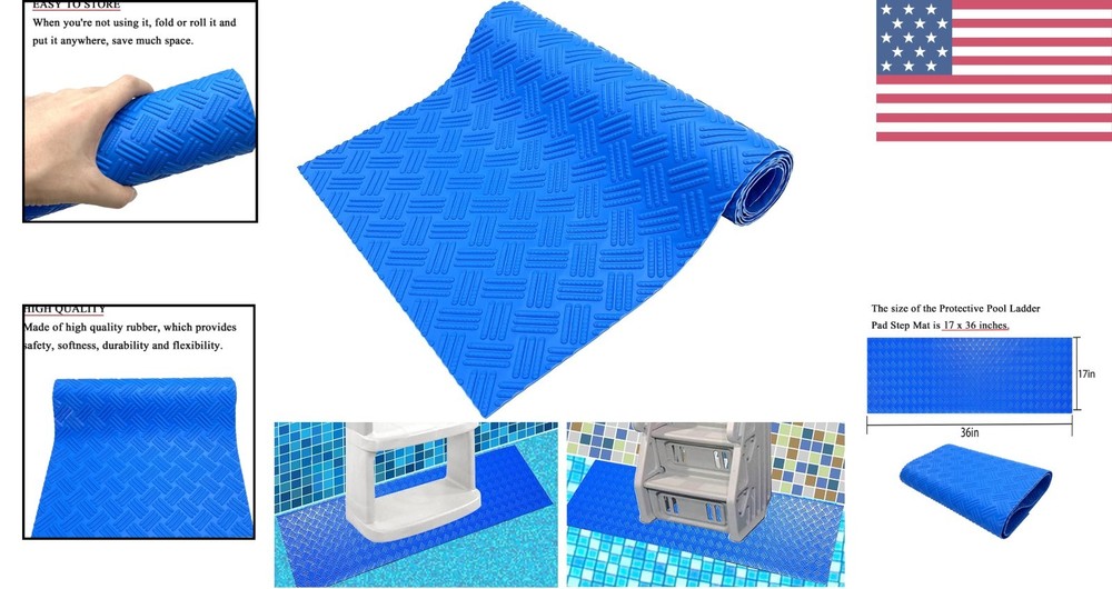 Space-Saving Protective Pool Ladder Mat 36" x 17" - Blue, Durable Design