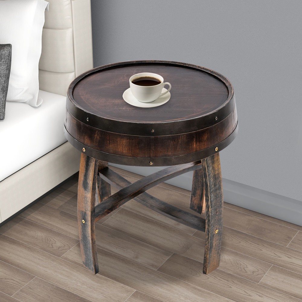Solid Wood Round Barrel-style End Table Home Tea/coffee Table Wine Side Table