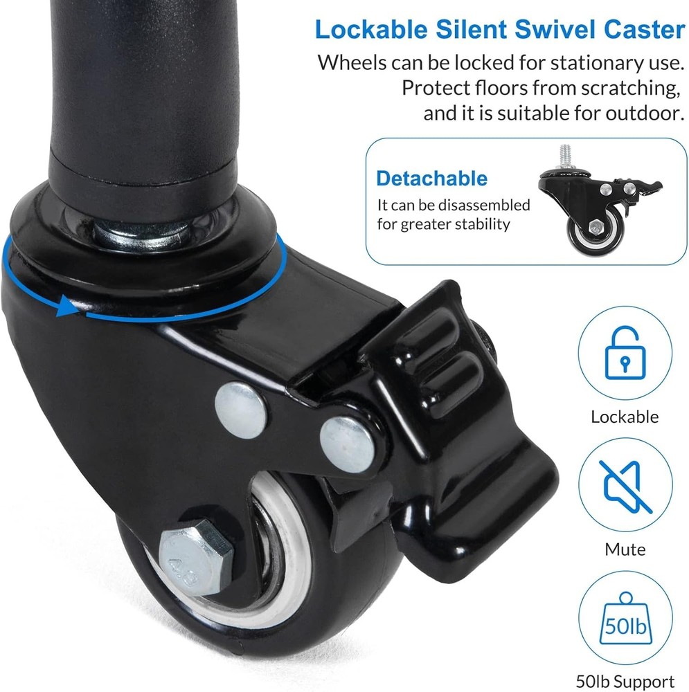 Portable Laptop Stand with Rolling Wheels, Adjustable Height