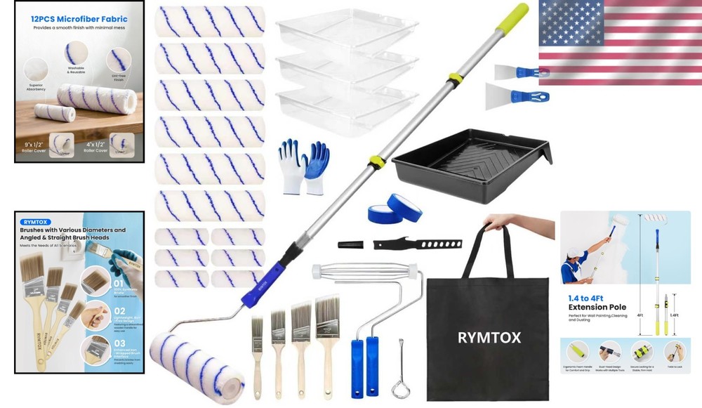 33PCS Professional Paint Roller Kit with Adjustable 2-4FT Extension Pole