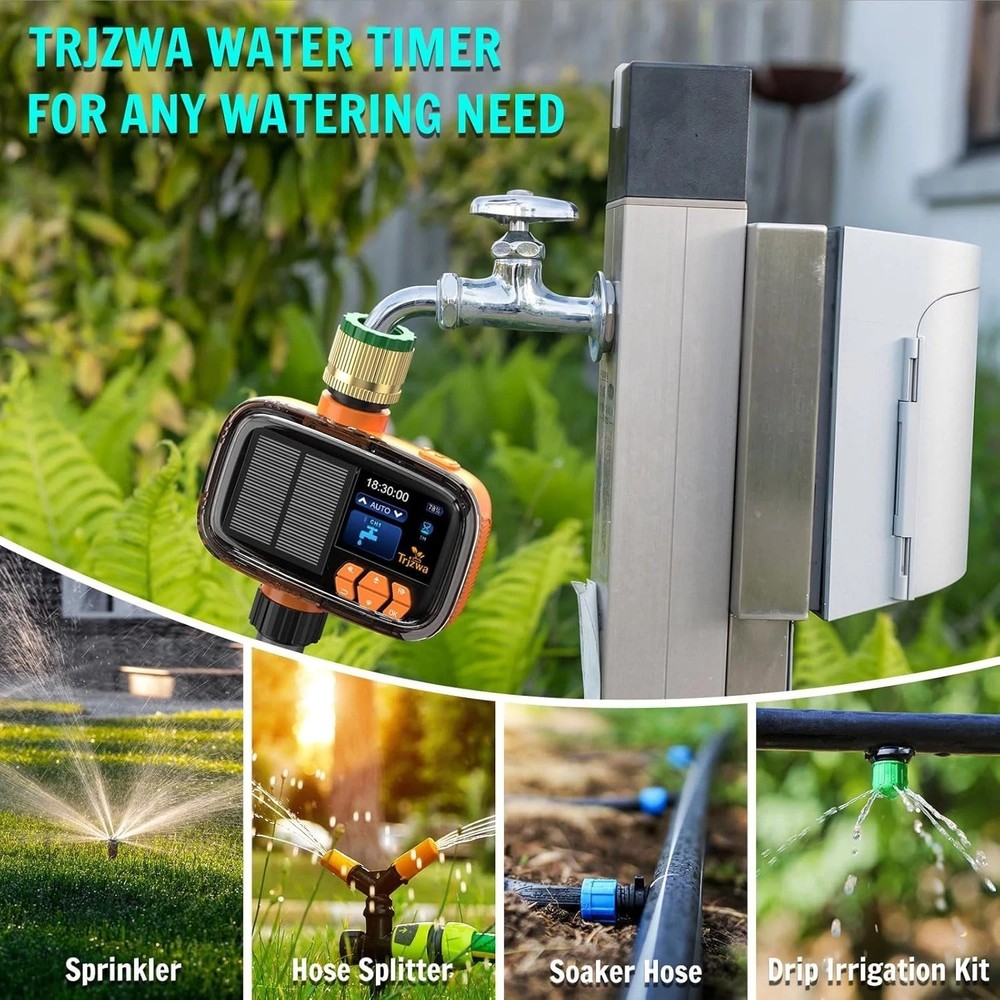 2000mAh Solar Sprinkler Timer,Water Timer for Garden Hose Solar& USB-C Charging