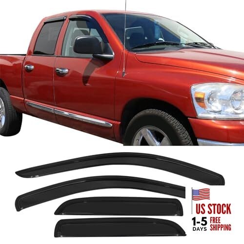 Tape On External Window Visor, Compatible with 2002-2009 Dodge Ram Quad Cab,