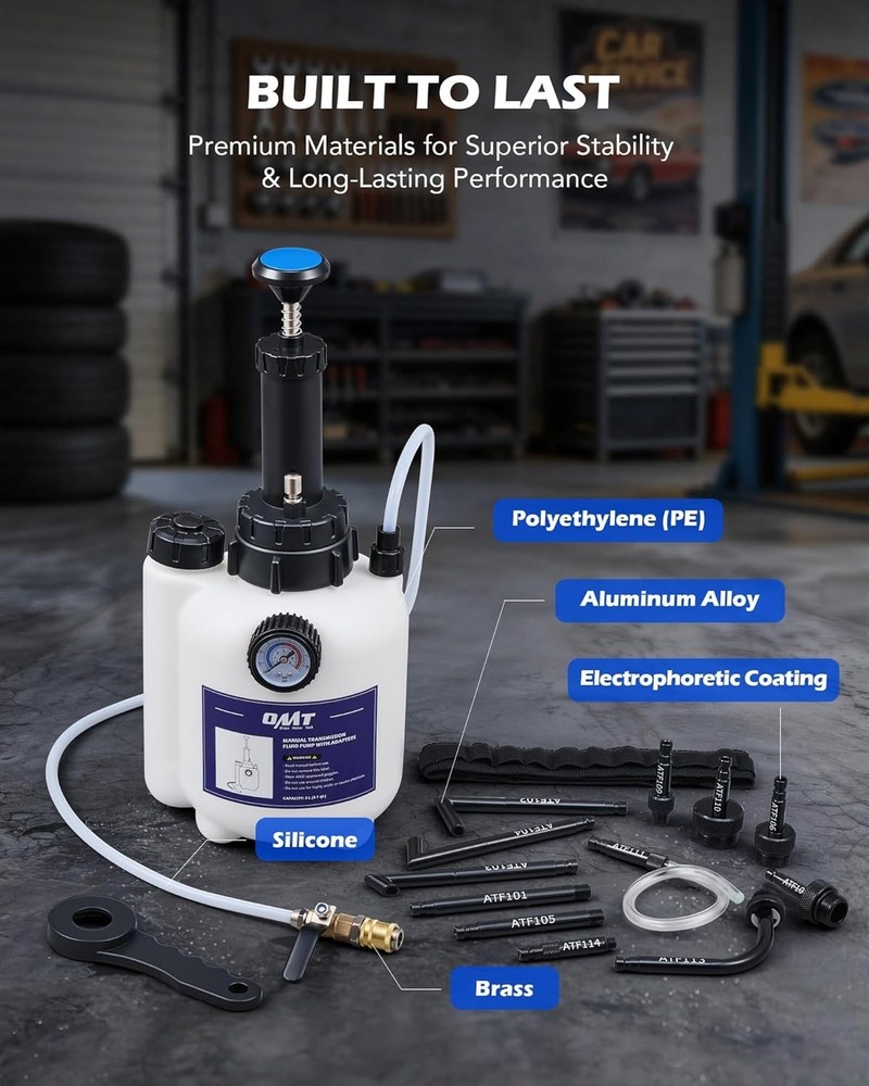 Effortless Transmission Fluid Transfer Pump with Organized Adapter Storage