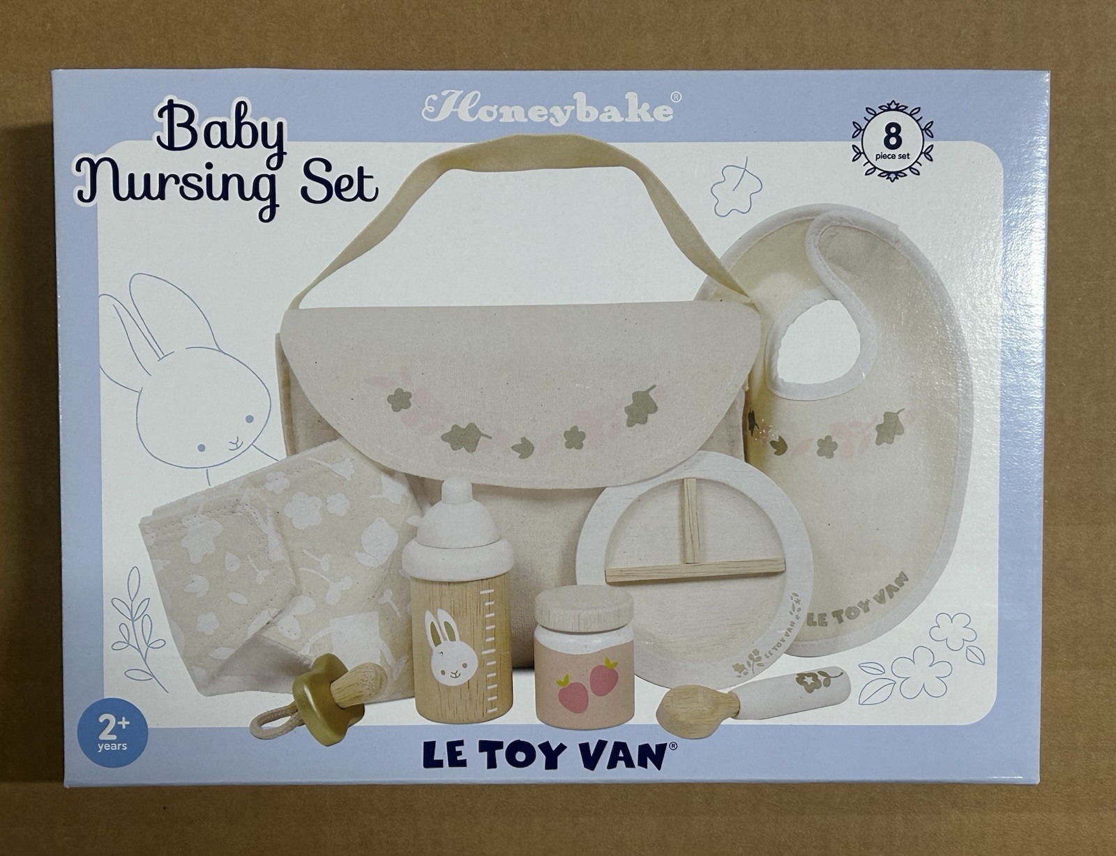 New  - Le Toy Van Honeybake Baby Doll Nursery Set Natural Cotton + Wooden Toy