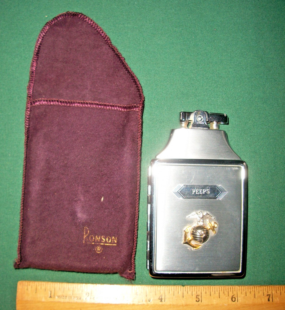 Ronson MASTERCASE Lighter & Cigarette Case Combo U.S. Marine Corps Emblem