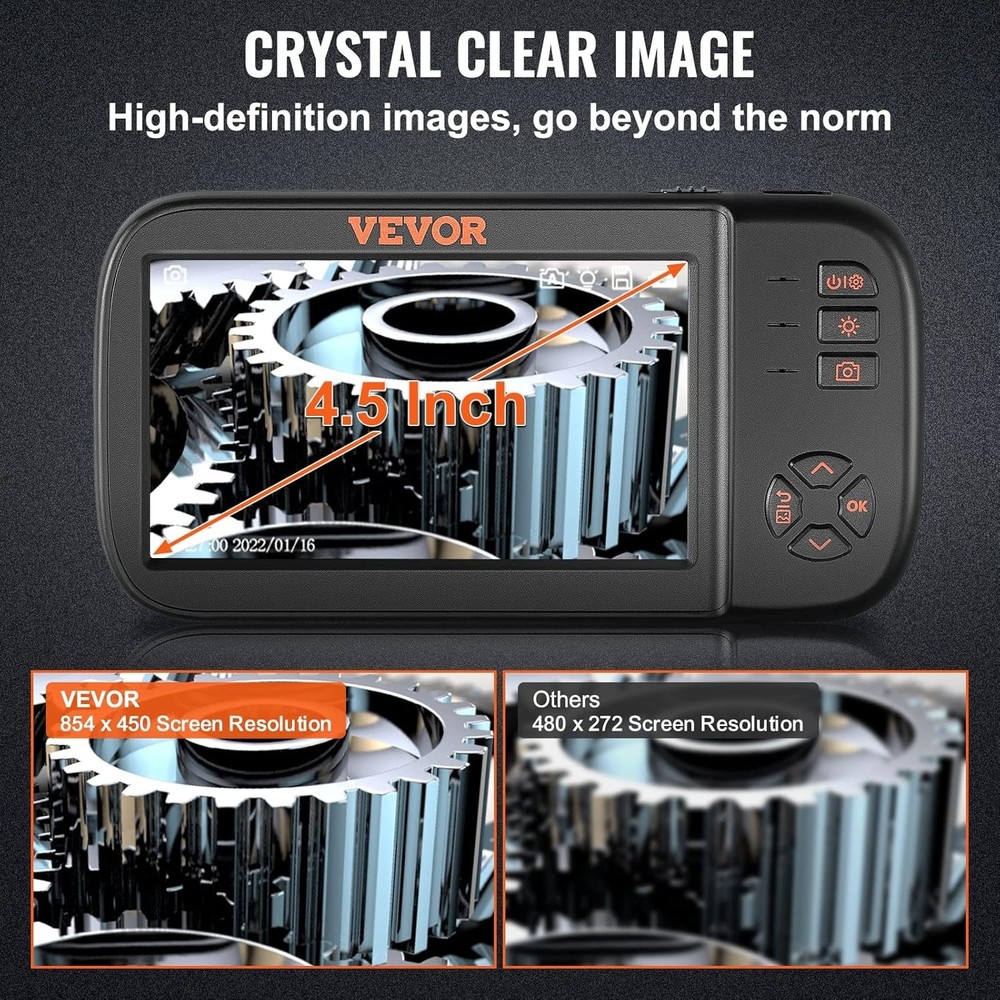 Triple Lens Endoscope Camera - 4.5" IPS Screen, 1080P Borescope