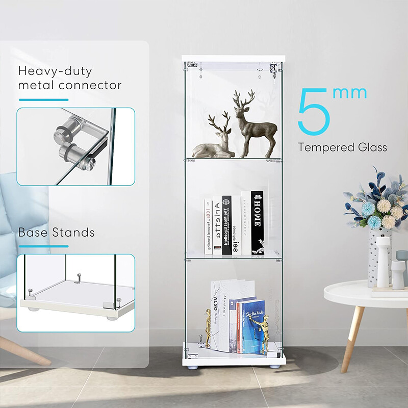 3/4-Shelf Glass Display Cabinet Glass Curio Cabinet Trophy Case Bookshelf & Lock