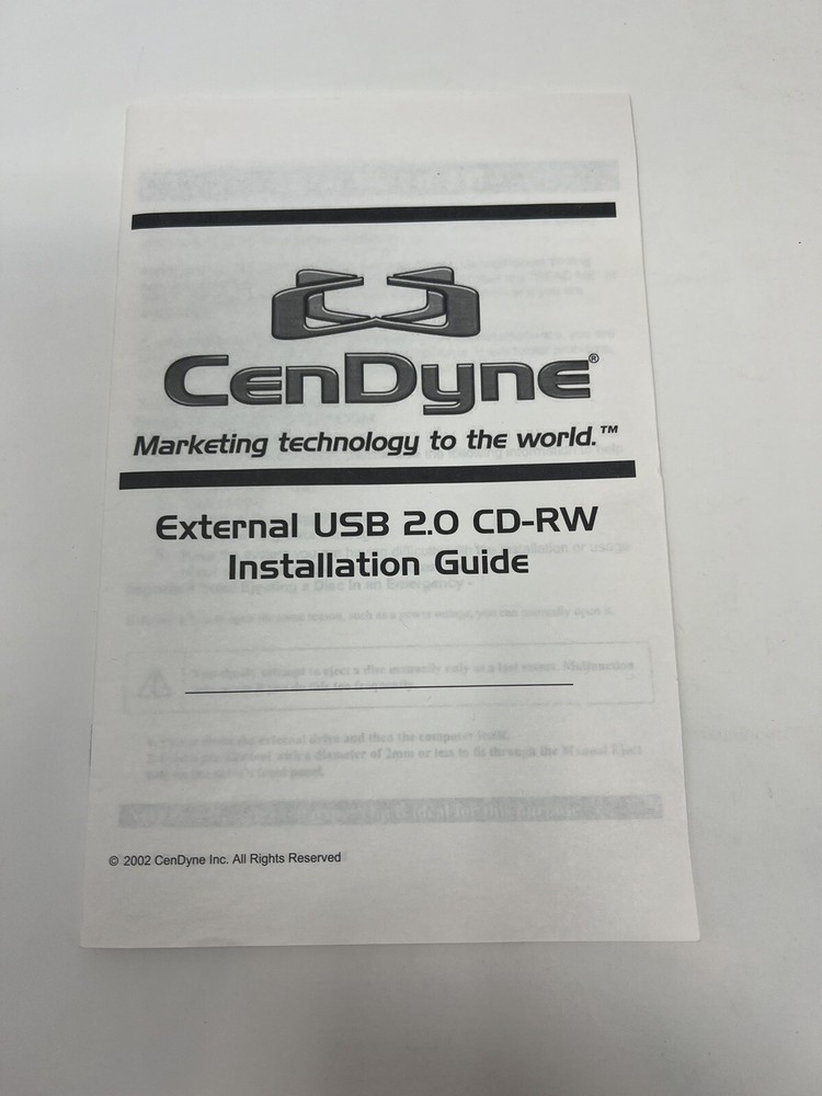 2002 CenDyne External CD Drive USB 2.0 CD-RW