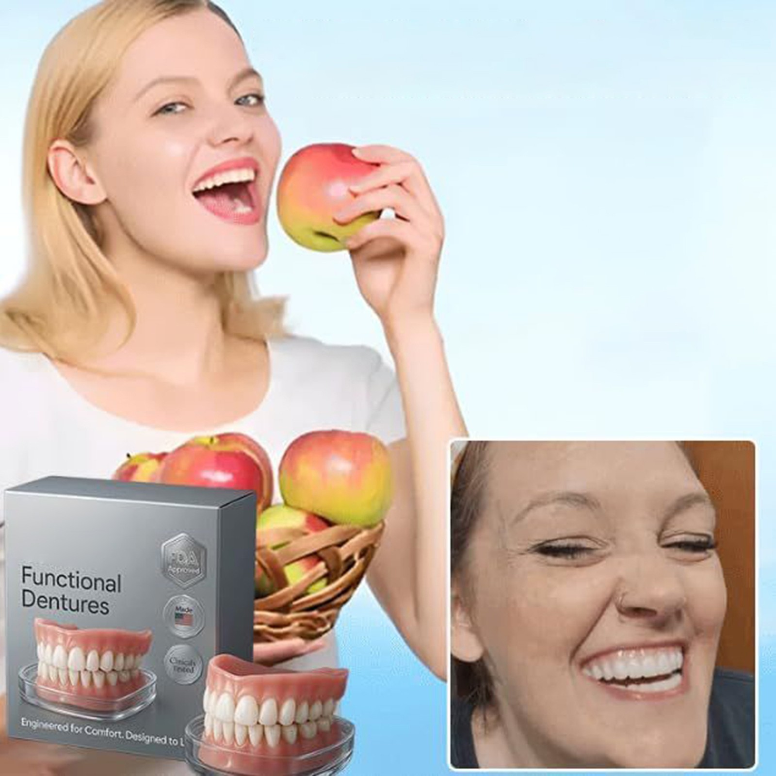 False Teeth, Dentures For Women And Men, Upper And Lower Silicone Denture Set