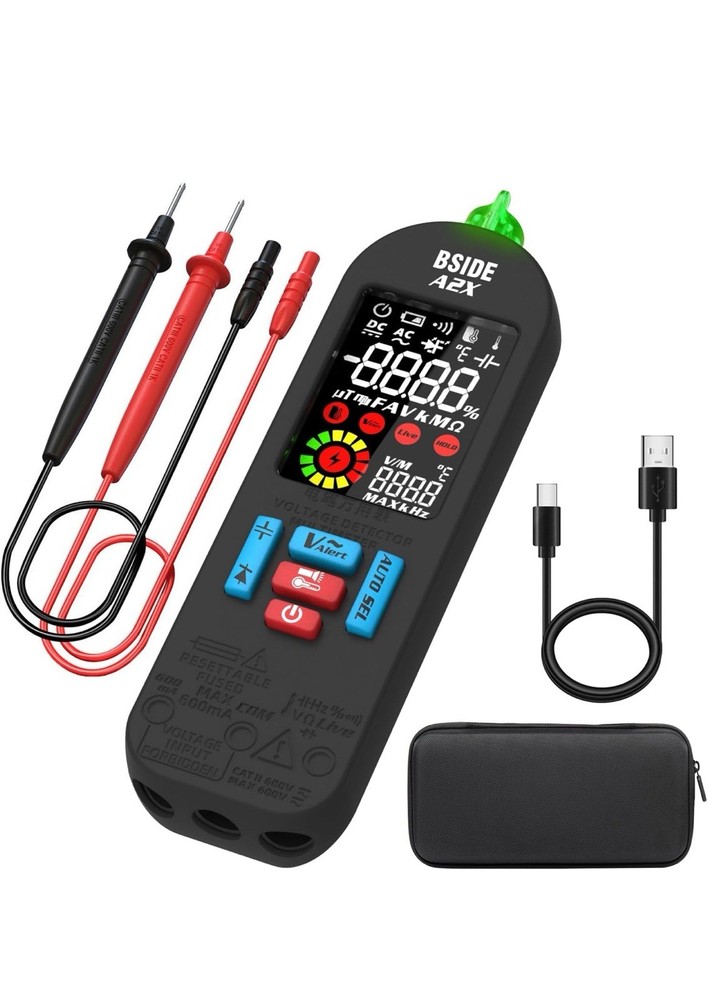 BSIDE A2 Digital Multimeter Auto Range DC/AC Voltage Meter Resistance True RMS