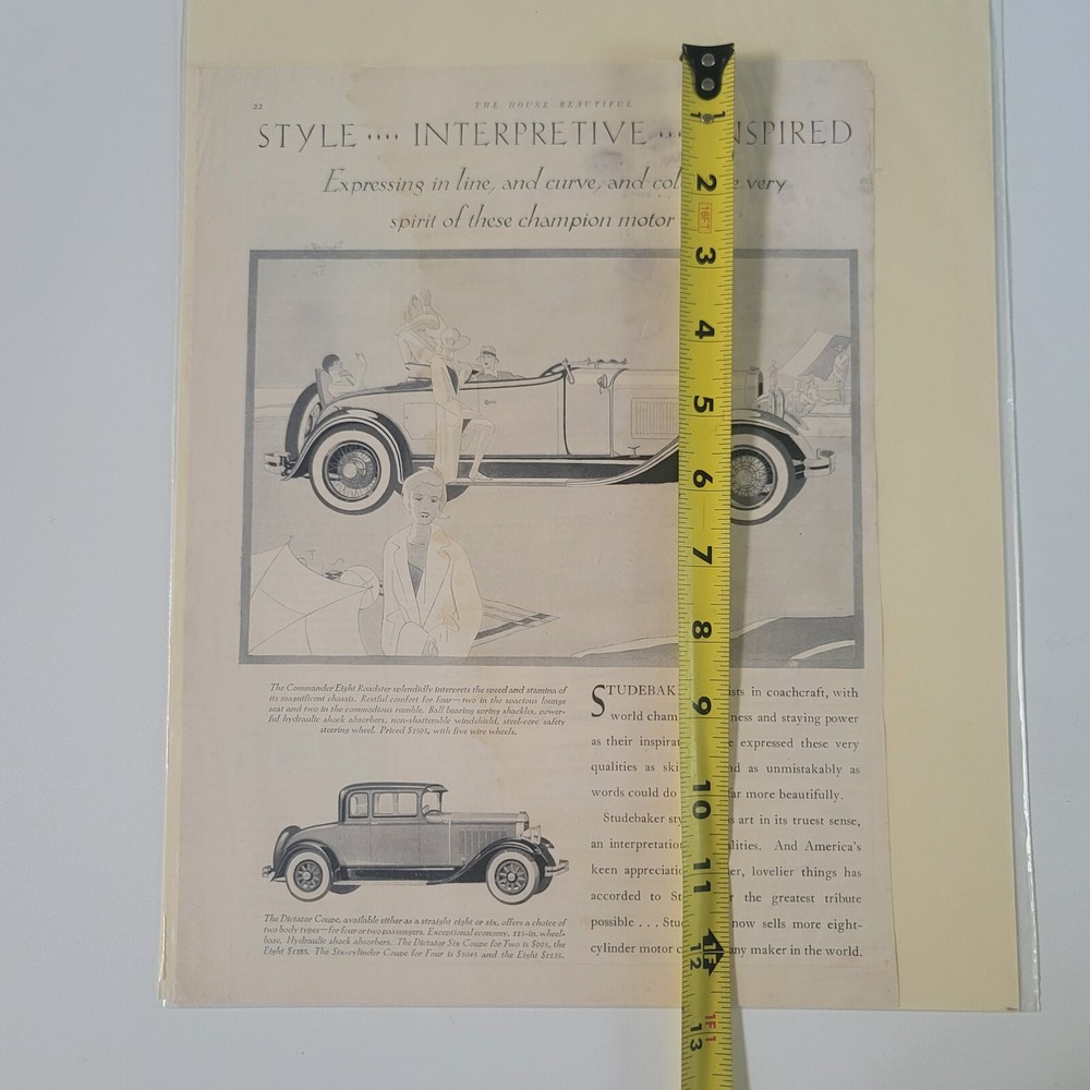 Studebaker Commander Eight Roadster, Dictator Coupe AD Ephemera Advertisement