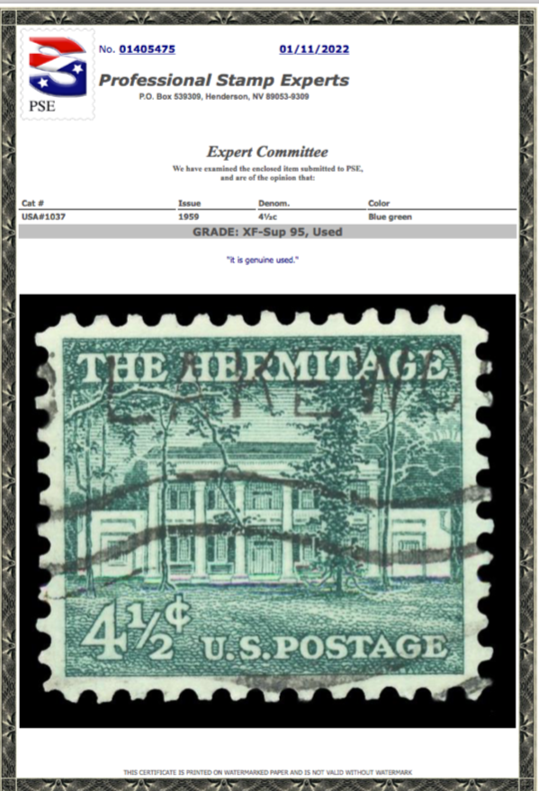#1037 Used, PSE Graded 95, Cert # 01405475
