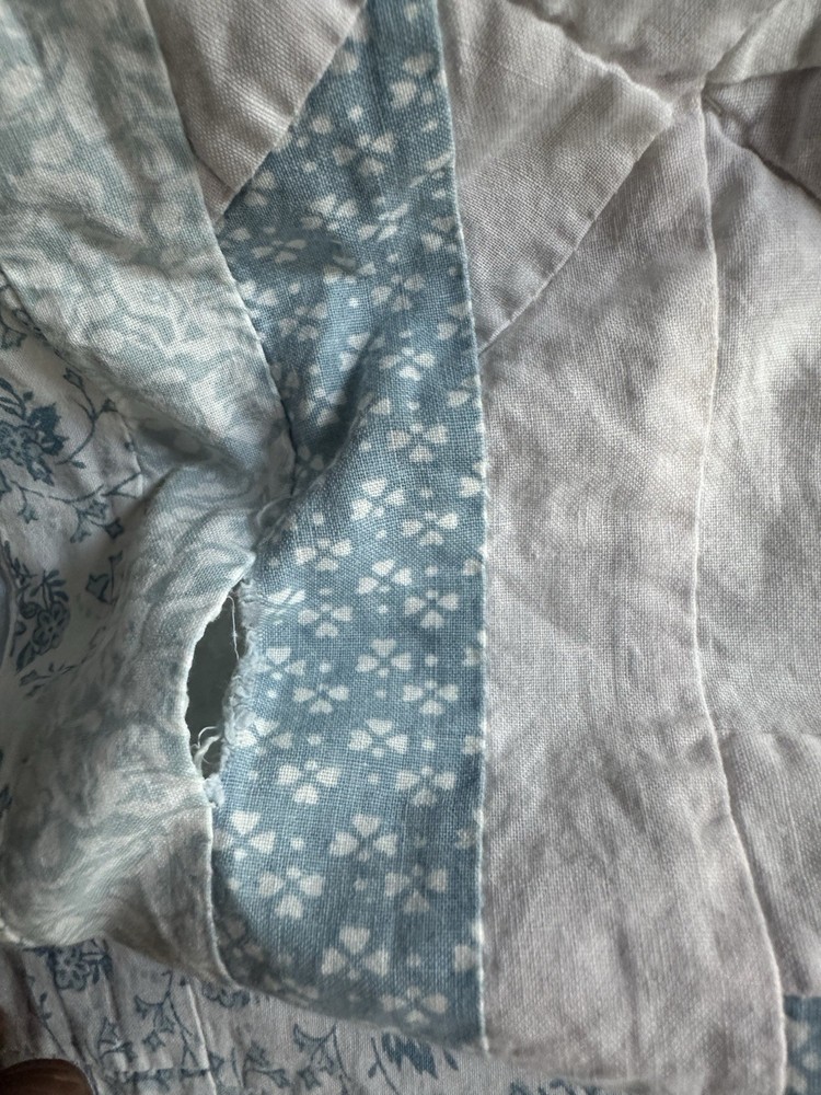 Cutters Handmade patchwork quilt with blue and white fabrics