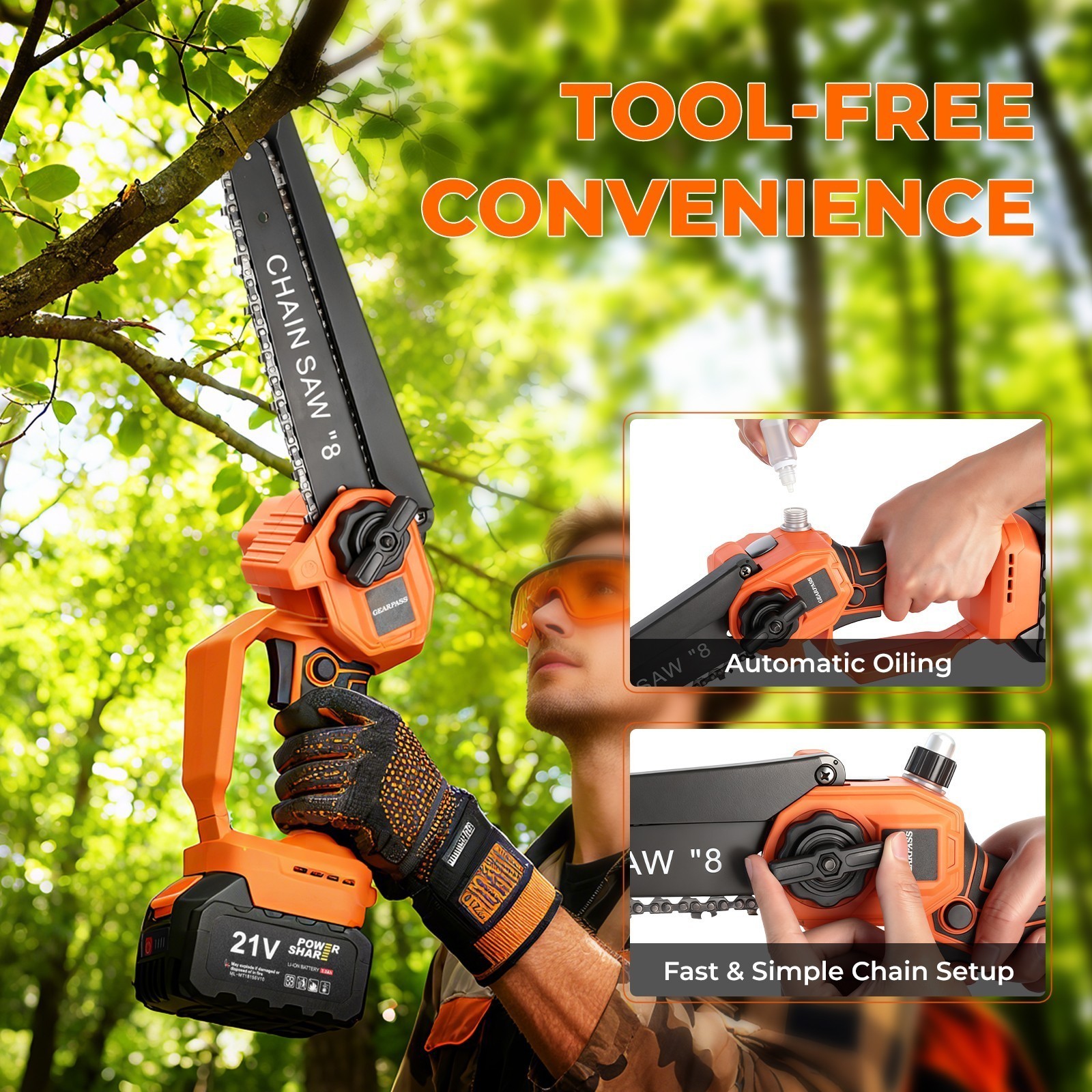 4-in-1 Cordless Pole Saw & Pruning Shears Combo Kit 16FT Reach 8" Chainsaw
