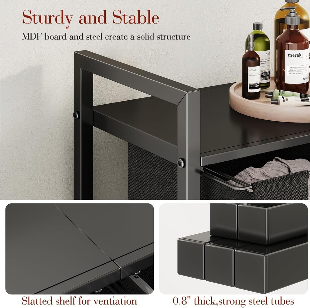 Laundry Basket Organizer Laundry Hamper W/ Shelf & 2 Pull-Out Removable Bags