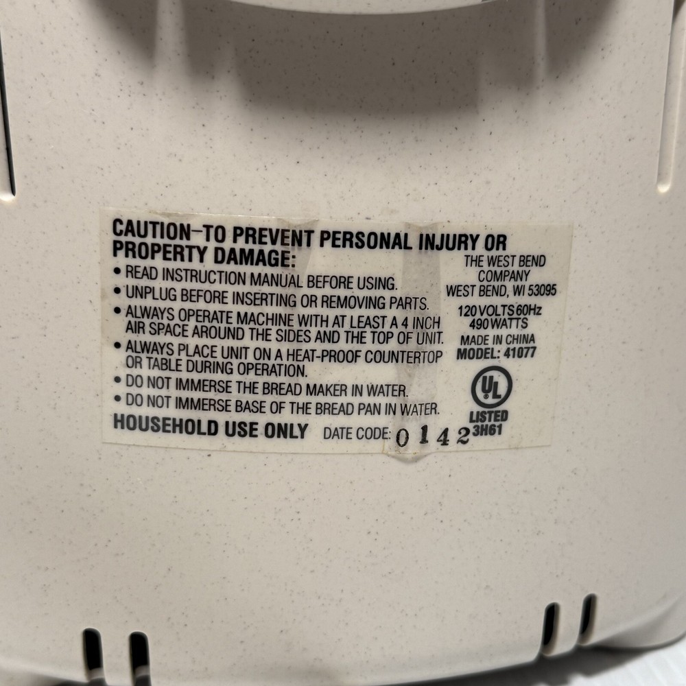 WEST BEND JUST FOR DINNER AUTOMATIC BREAD MAKER MACHINE MODEL 41077 WORKS GREAT!