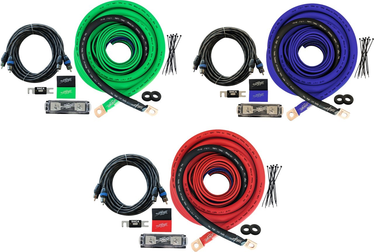 Sky High Car Audio Oversized 1/0 Ga AWG Amp Kit Twisted RCA Blue/Black Car Audio