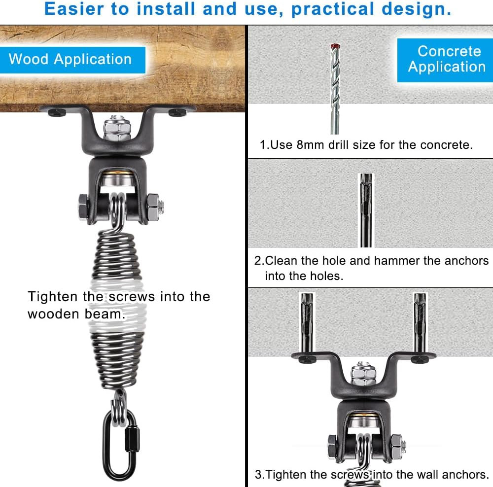 Heavy Bag Ceiling Mount with Spring & Chains 360° Rotation Punching Bag Ceiling