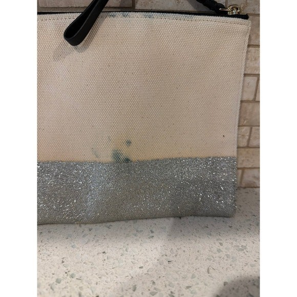 KATE SPADE DISNEY CLUTCH WRISTLET SILVER GLITTER WALT DISNEY QUOTE FAIRYTAIL