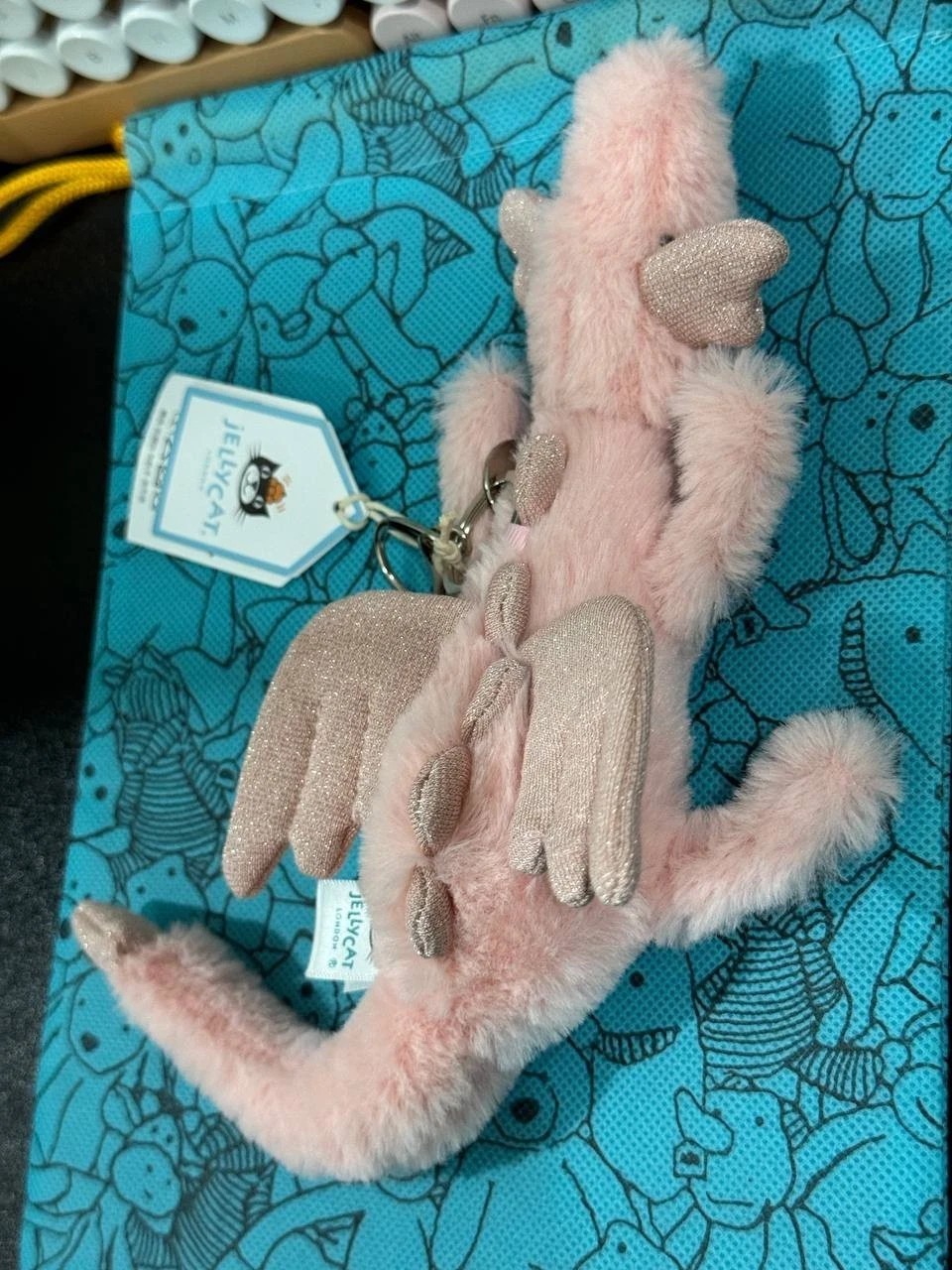 Jellycat Pink Dragon Bag Charm Plush Keychain NWT Gift