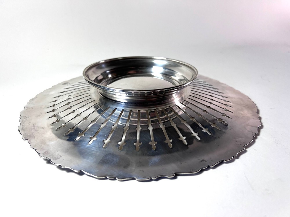 Sheffield Silverplate LBS Co. Grape Vine Pierced Design Compote Monogramed "S"