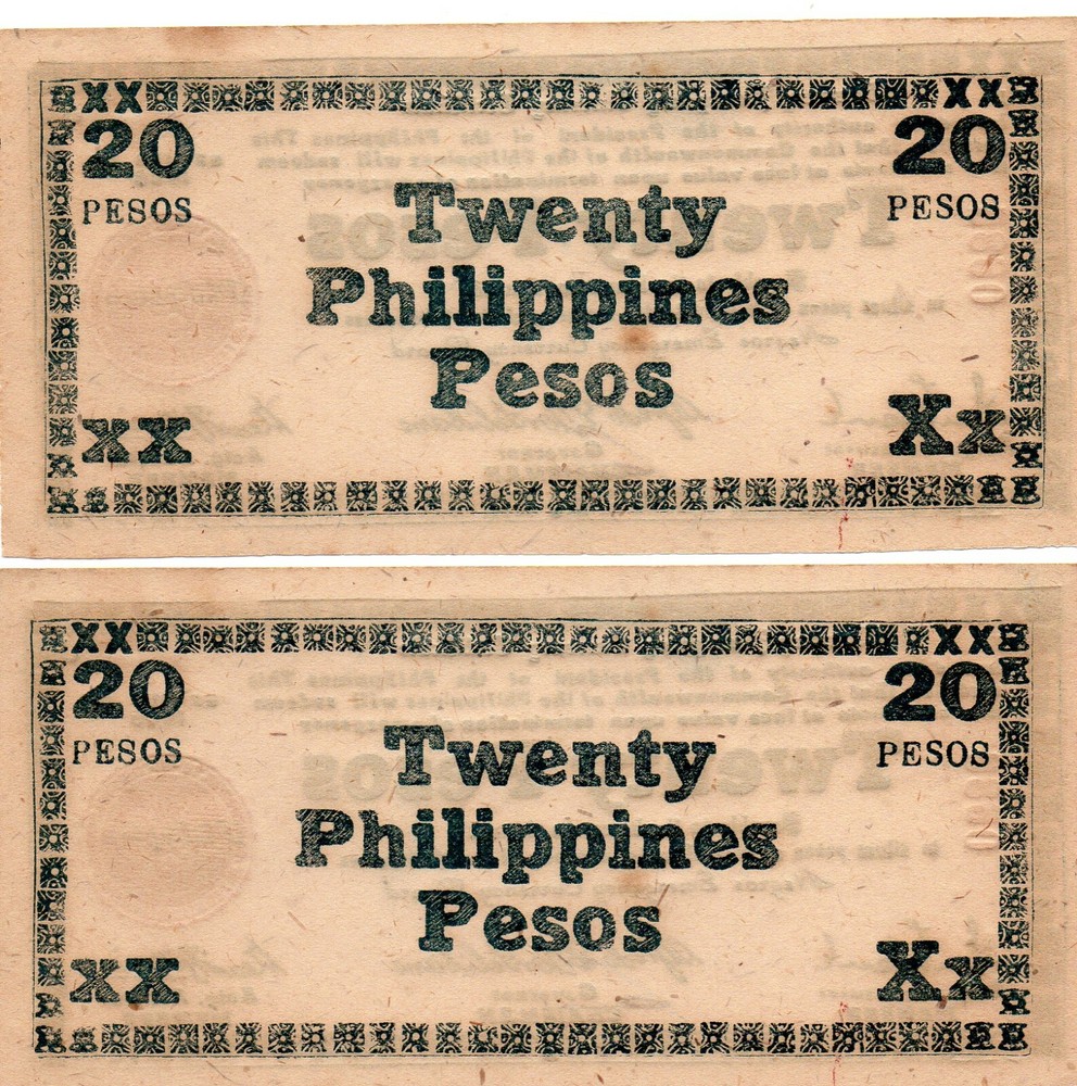 PHILIPPINES Negros Emergency Note 1945 20 Pesos S685 UNC 2 Notes In Sequence