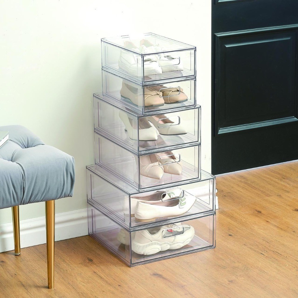Clear Glossy Plastic Pull-Out Closet Drawer Organizer, Medium Size for Adults