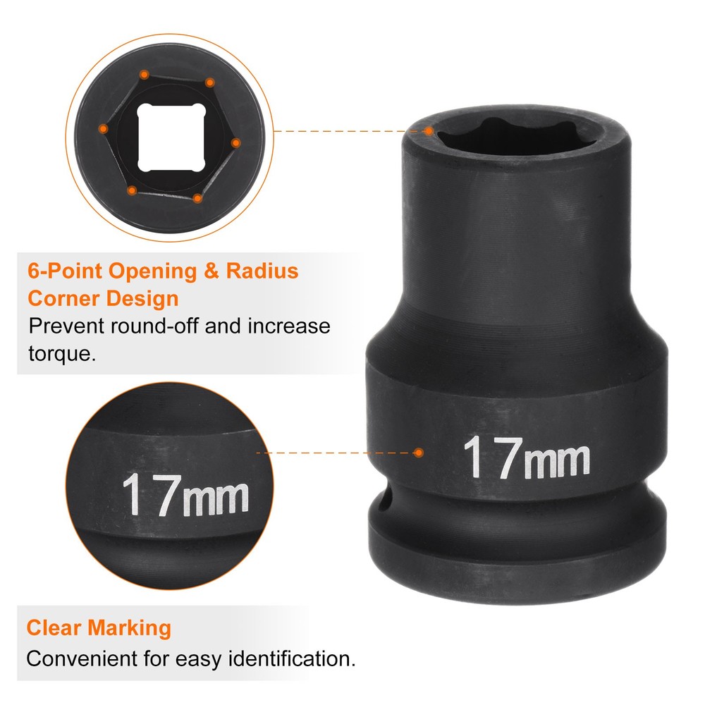 6-Point Impact Socket 3/4" Drive 17mm Metric 40Cr Impact Socket