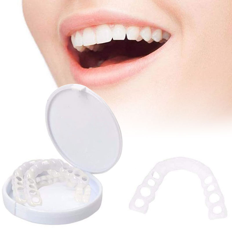 Upper Lower Teeth Silicone Veneers Dentures Snap-on Teeth Kit False Teeth