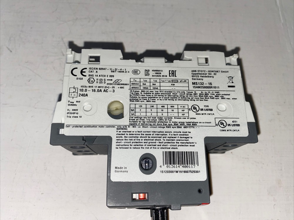 ABB MS132-16 MANUAL MOTOR STARTER 10-16A