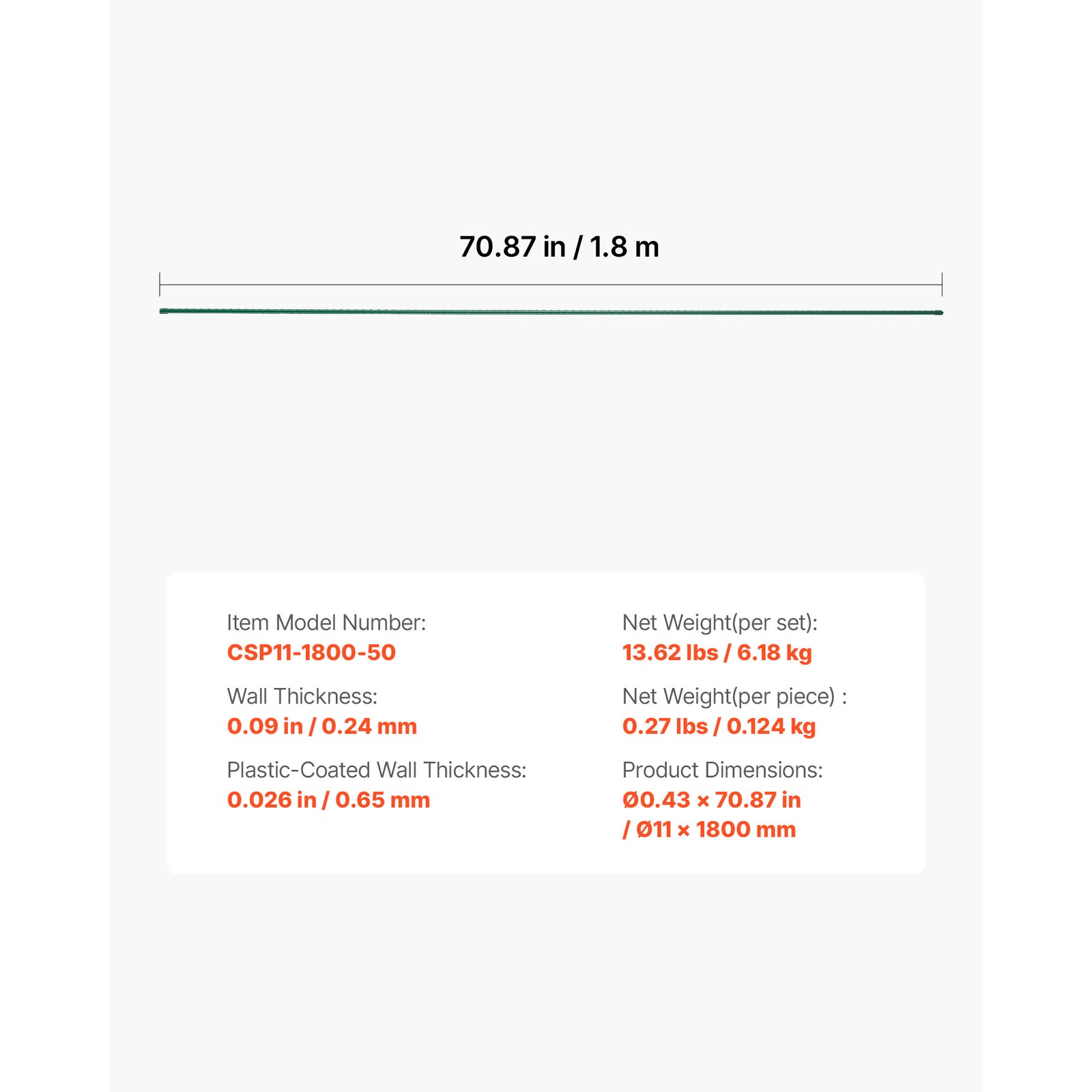 Uimoso Garden Stakes 50 Pack 70.87 inch Plastic Coated Metal Plant Supports