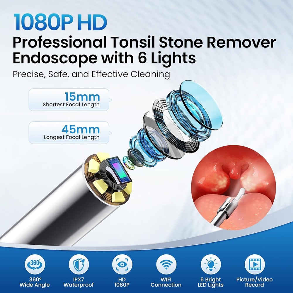 Tonsil Stone Remover with Camera 1080P Visual Tonsil Stone Removal Kit