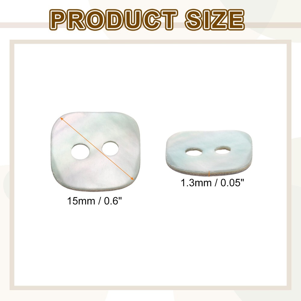 10pcs Pearl Shell Buttons 0.6" Square Shell Sewing Button for Cloth Craft