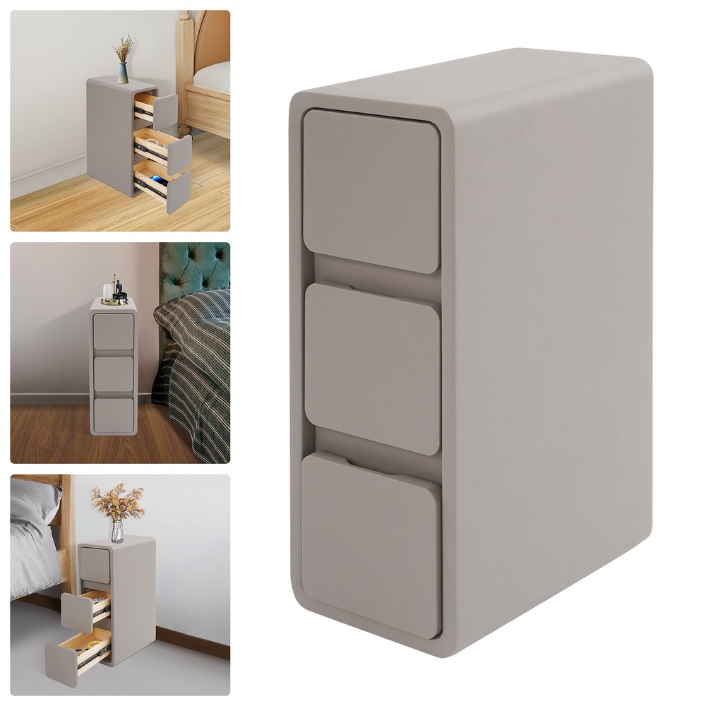 Nightstand, Bedside Table with Drawers, Small Narrow Nightstand Deep Gray