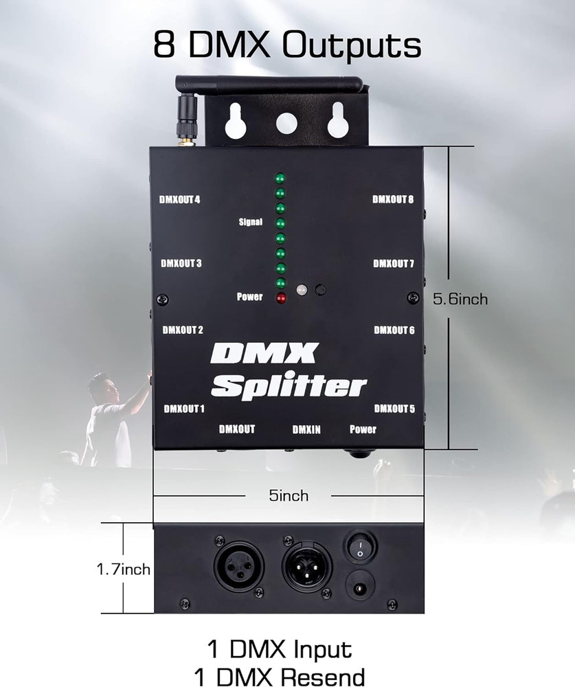 8-Way Isolated DMX Splitter with 2.4G Wireless Receiver Function