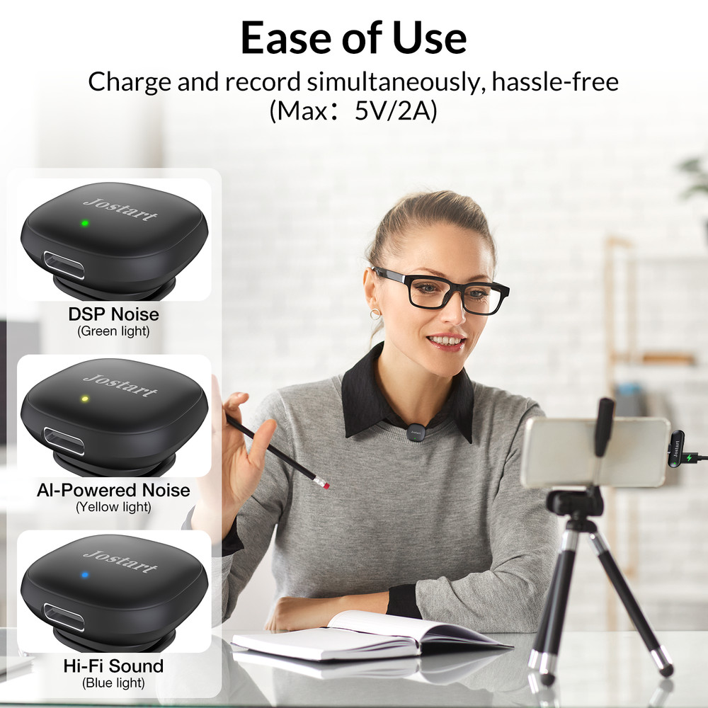 Ai Noise Cancelling Wireless Mini Microphone for iPhone & Android,Live Streaming