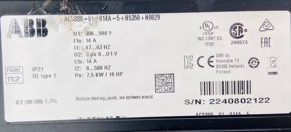 ABB ACS880-01-014A-5 3-PHASE AC VARIABLE FREQUENCY DRIVE