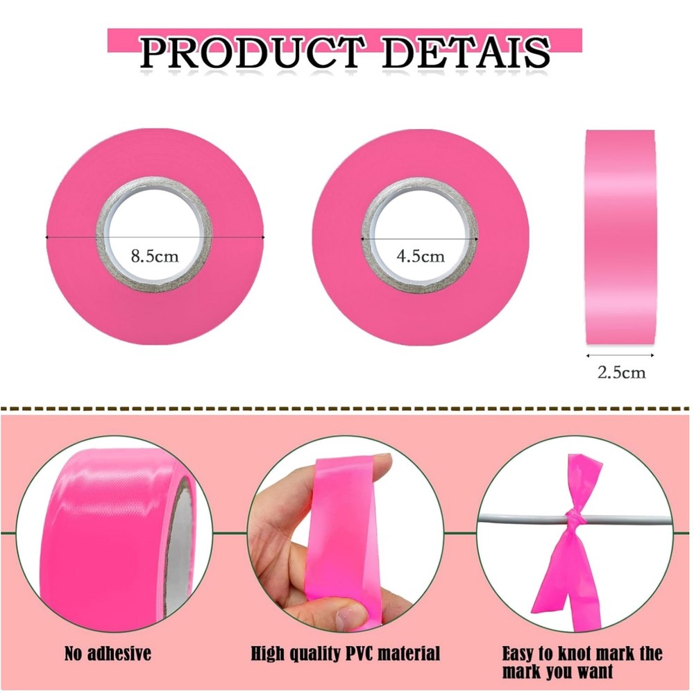 Pink Plastic Ribbon Marking Set - 10 Rolls, Waterproof